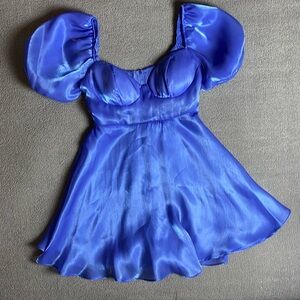 B. Darlin Blue Shimmery Puff Sleeve Dress- Size 3/4